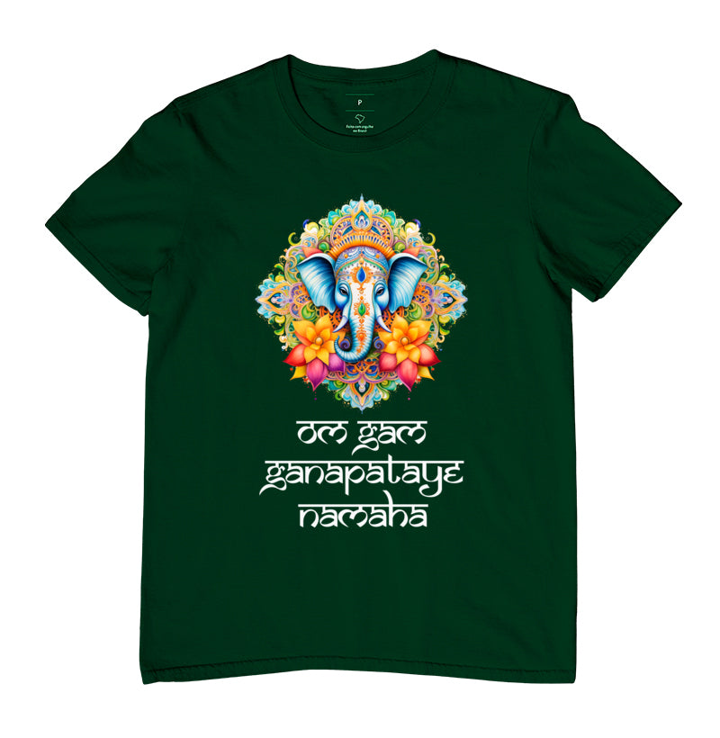 camiseta mantra ganesha o mantra da prosperidade sua vibe masculina cor verde