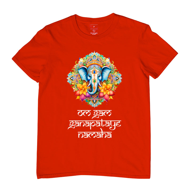 camiseta mantra ganesha o mantra da prosperidade sua vibe masculina cor vermelha